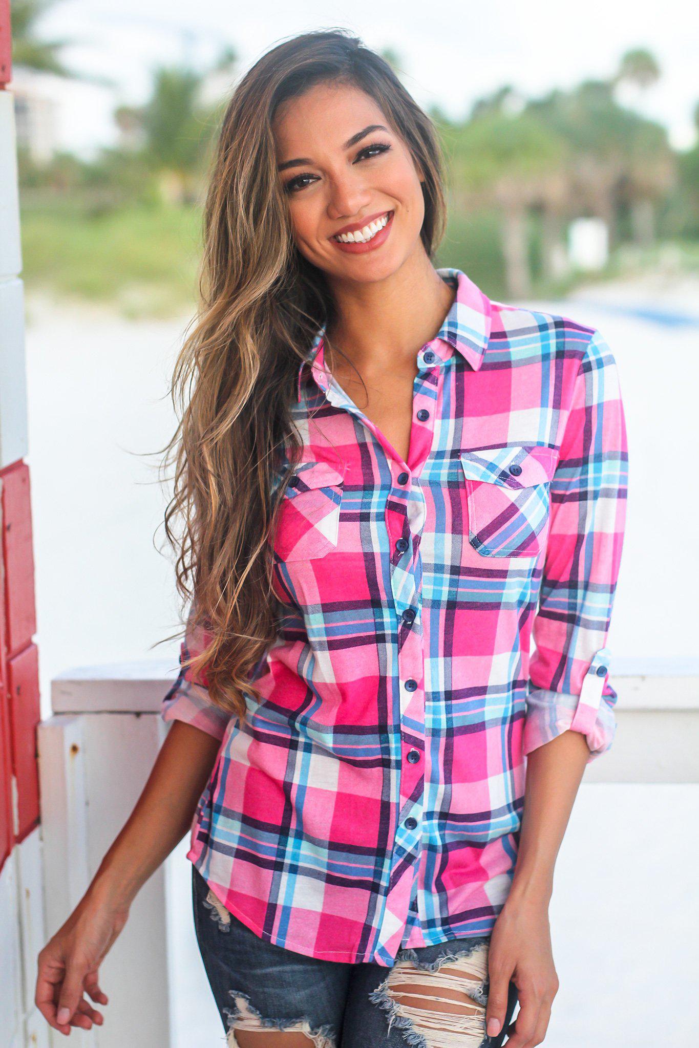 Pink and Blue Plaid Top | Cute Tops – Saved by the Dress