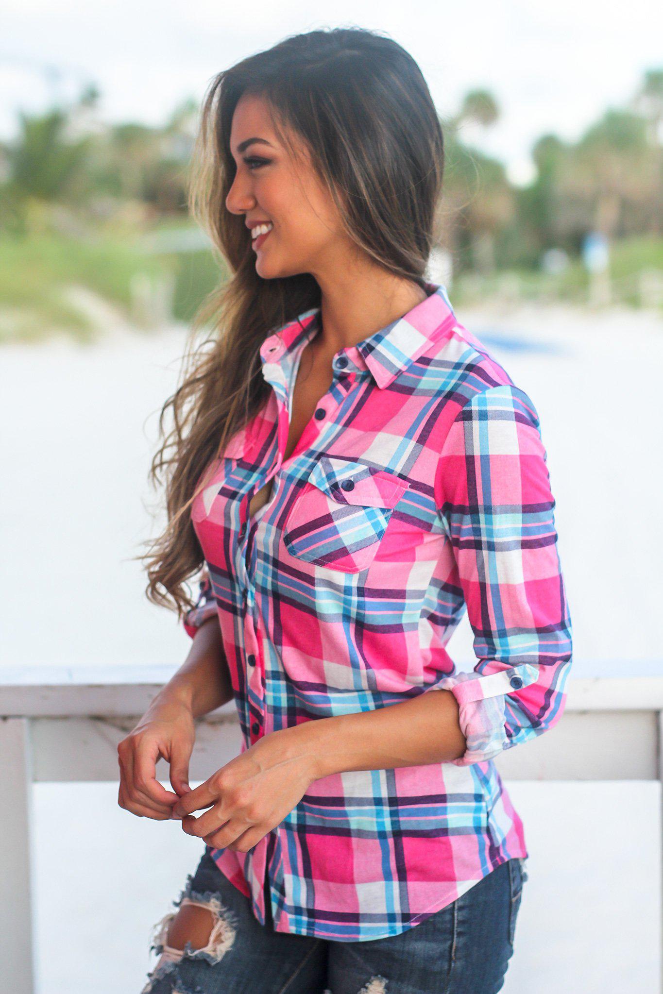 Pink and Blue Plaid Top