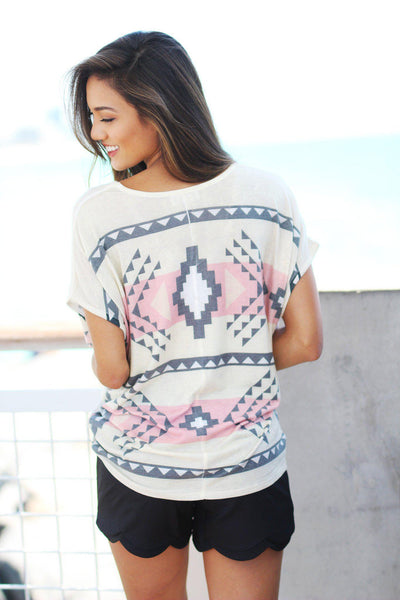 Pink and Ivory Aztec Top