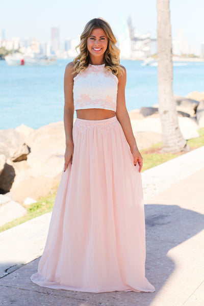 Pink and Ivory Two Piece with Crochet Top