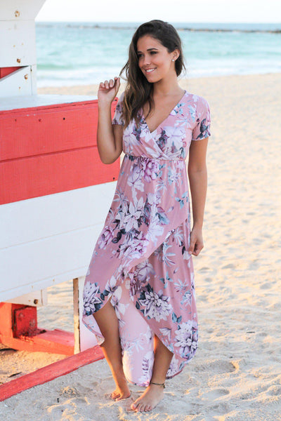 Pink and Purple Floral High Low Dress