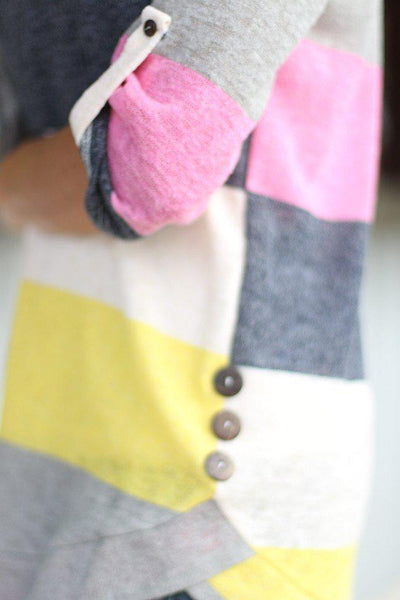 Pink and Yellow Color Block Top With Buttons
