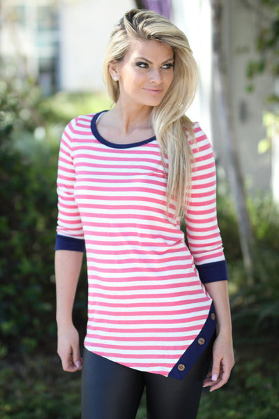 Pink Striped Top With Buttons
