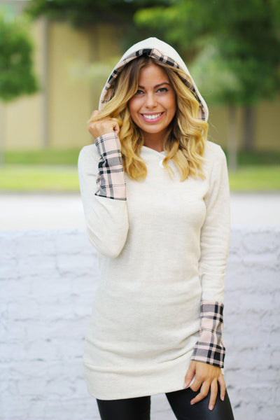 Taupe Plaid Hooded Tunic
