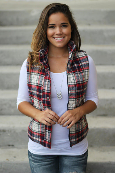 Red and Navy Plaid Vest