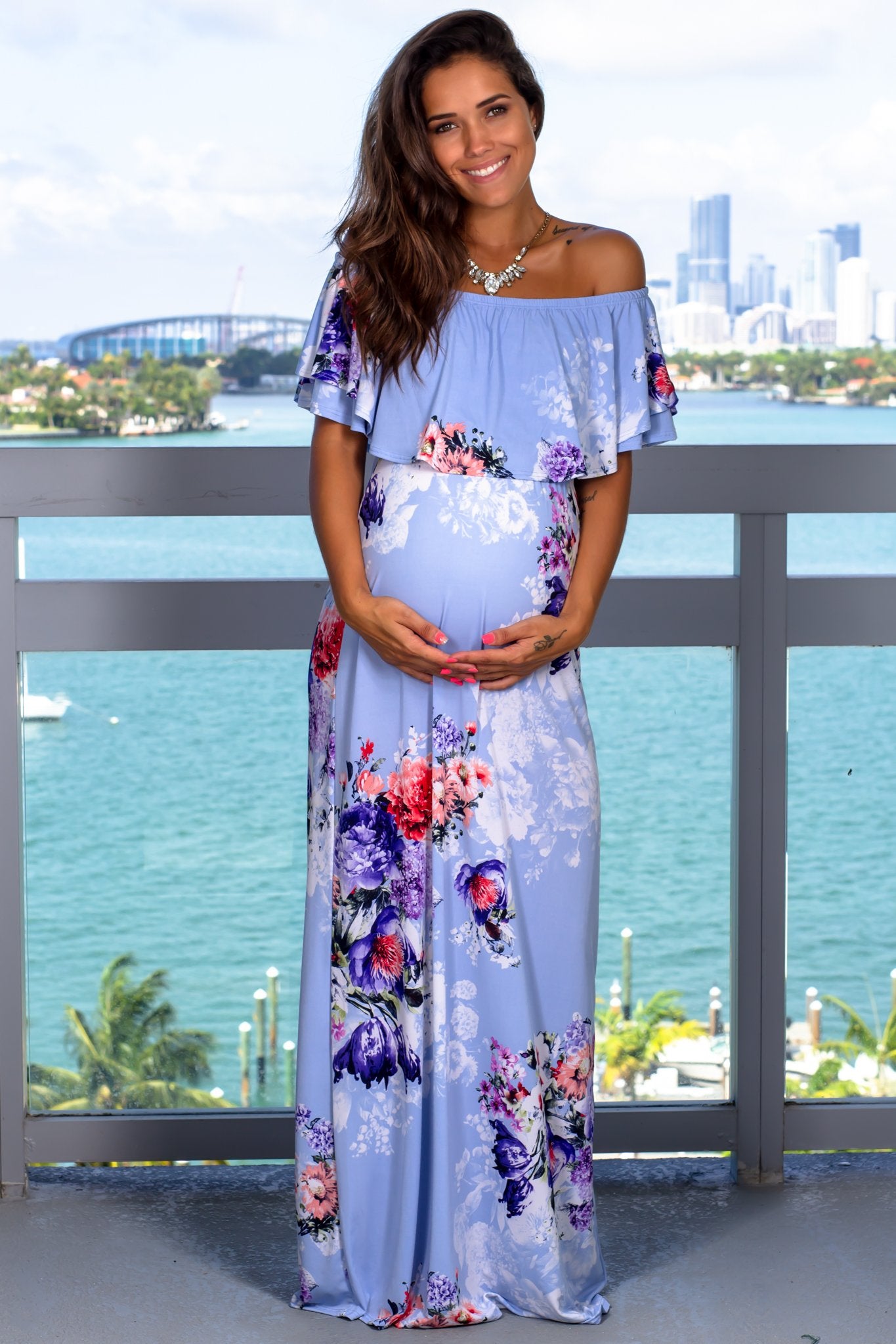 Light Blue Floral Off Shoulder Maxi Dress | Saved By The Dress Saved by the Dress Light Blue Floral Off Shoulder Maxi Dress | Saved By The Dress Saved by the Dress