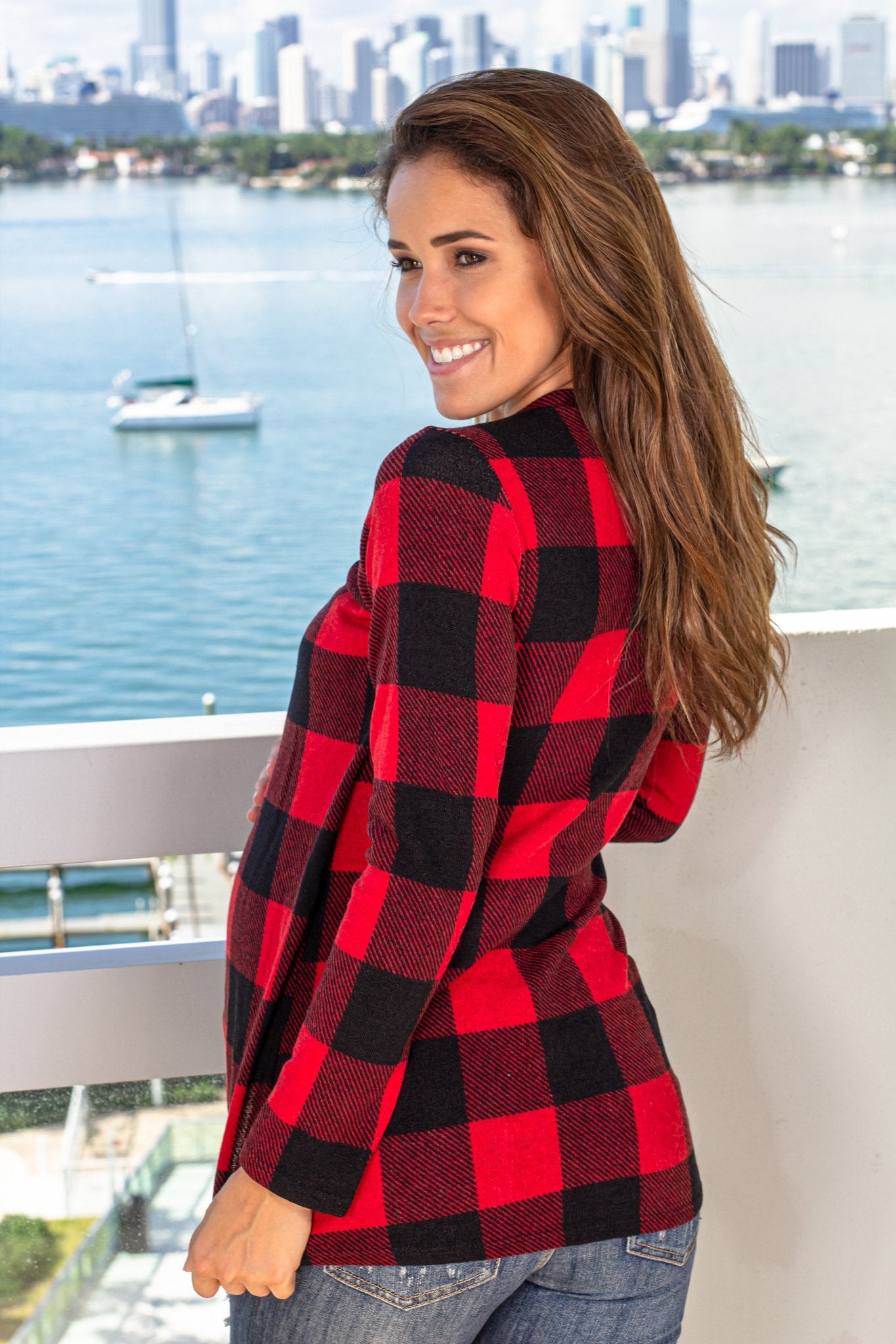 Black and Red Plaid Top with Long Sleeves