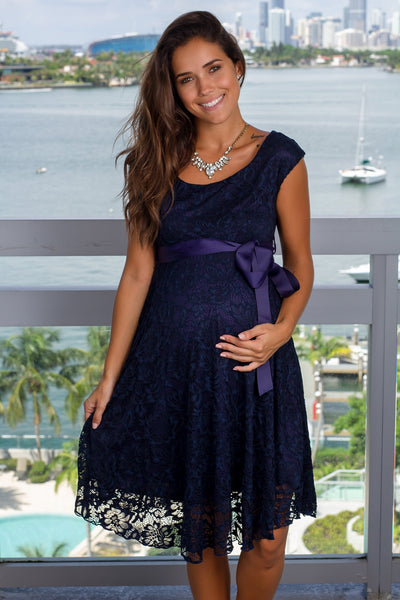 Navy Lace Maternity Short Dress