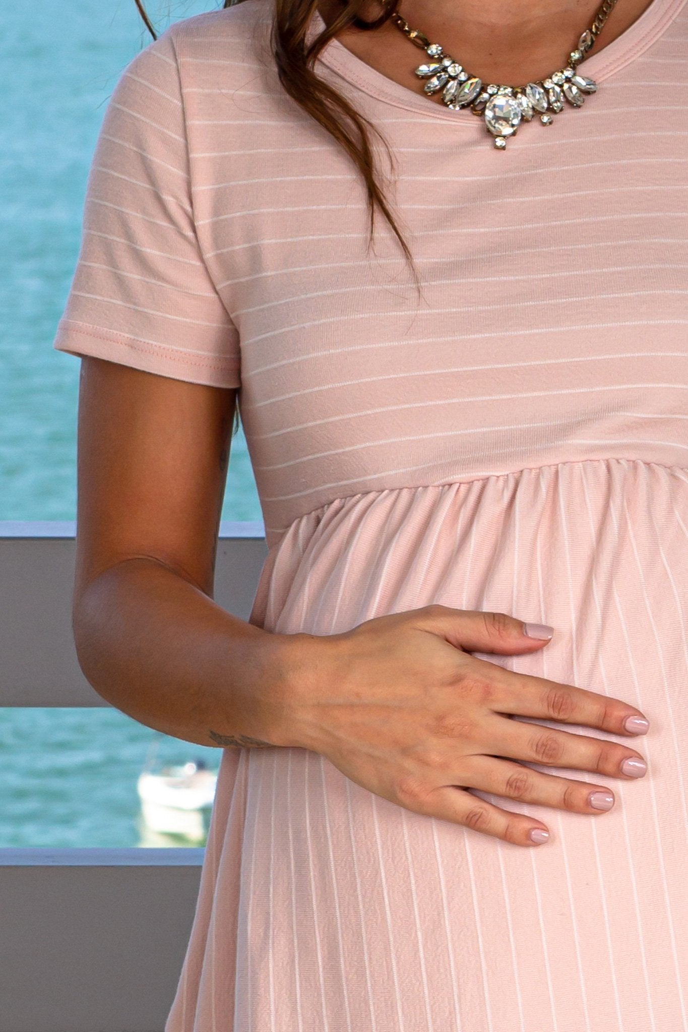 Blush Striped Maternity Short Dress