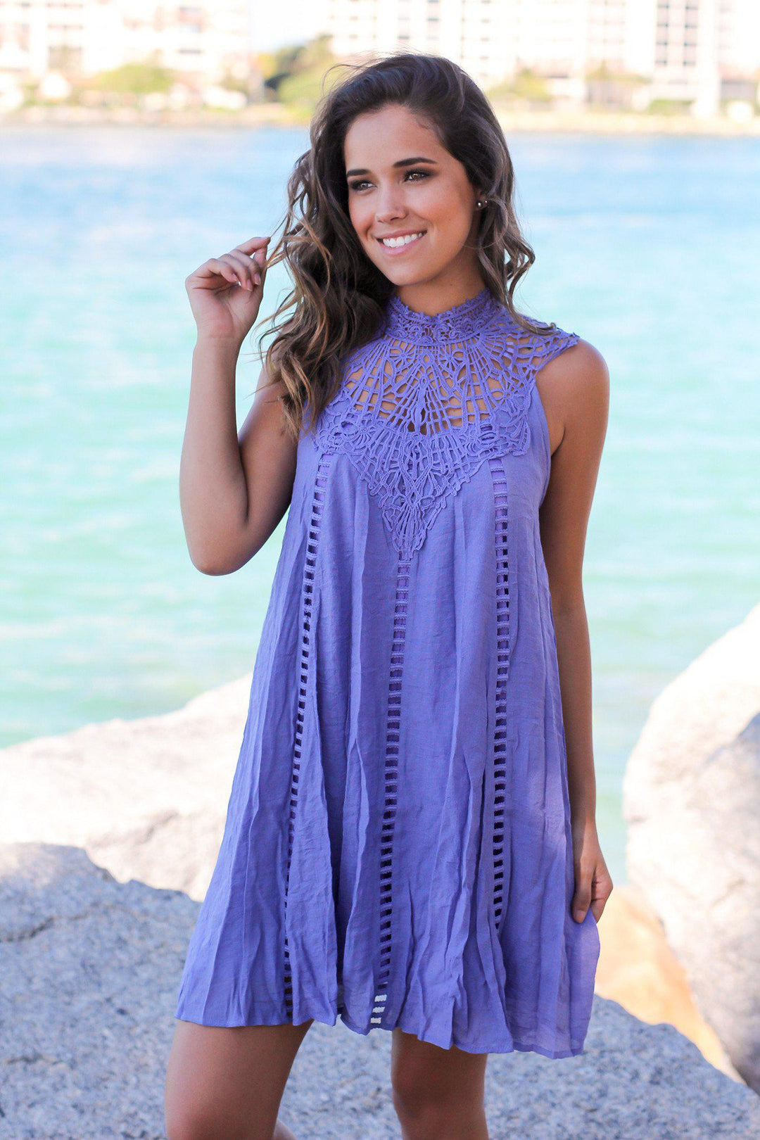 fitted lace wedding dress Lavender Crochet Short Dress