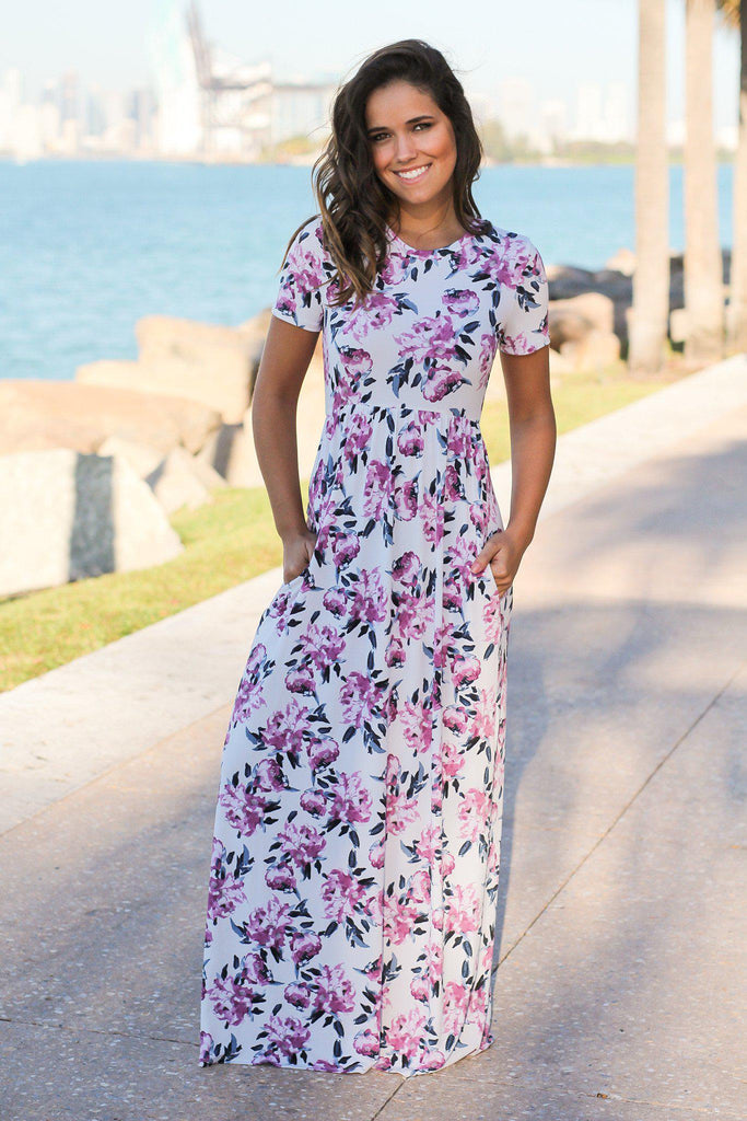 where to find maxi dresses Purple Floral Maxi Dress with Pockets
