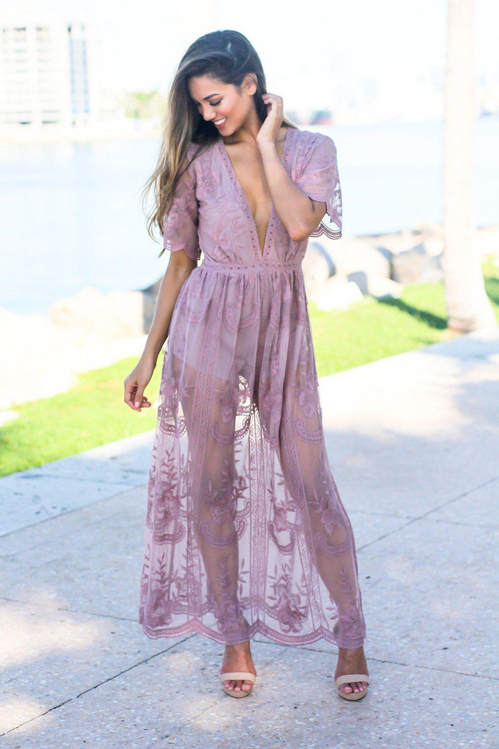 chinese dress ladies Gown Dress, Boho Maxi Dress, Loose Dress, Dwarf Purple Iris, Blue / S main image 1