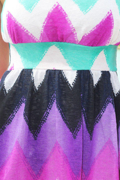Purple and Jade Chevron Short Dress