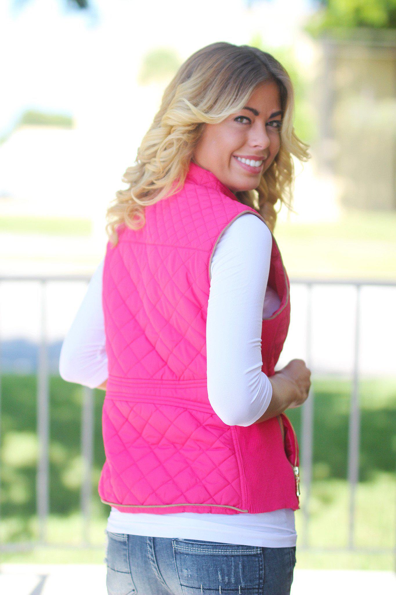 Coral Quilted Vest With Pockets