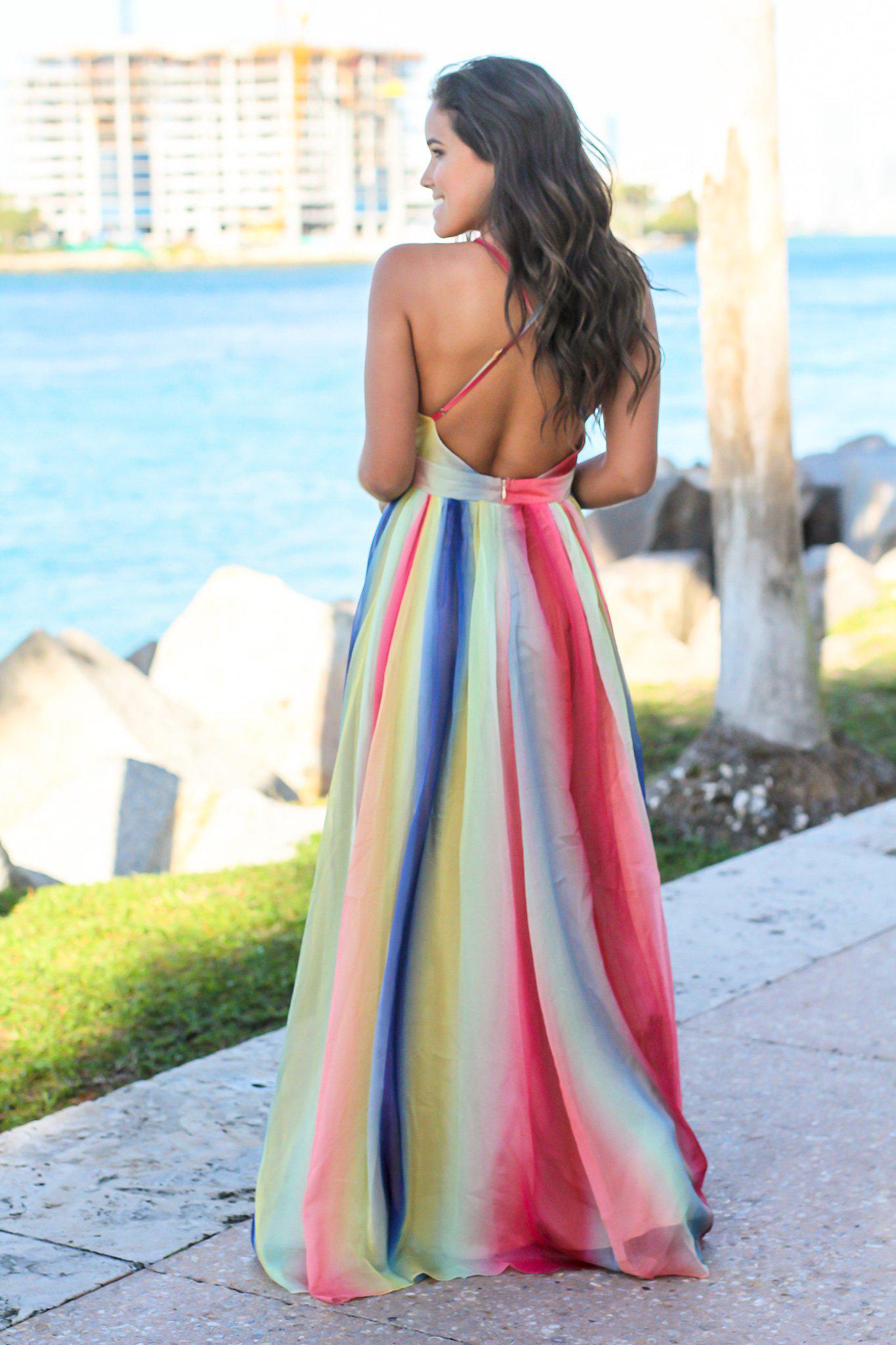 Rainbow Maxi Dress with Criss Cross Back | Maxi Dresses Saved by the Dress Rainbow Maxi Dress with Criss Cross Back | Maxi Dresses Saved by the Dress
