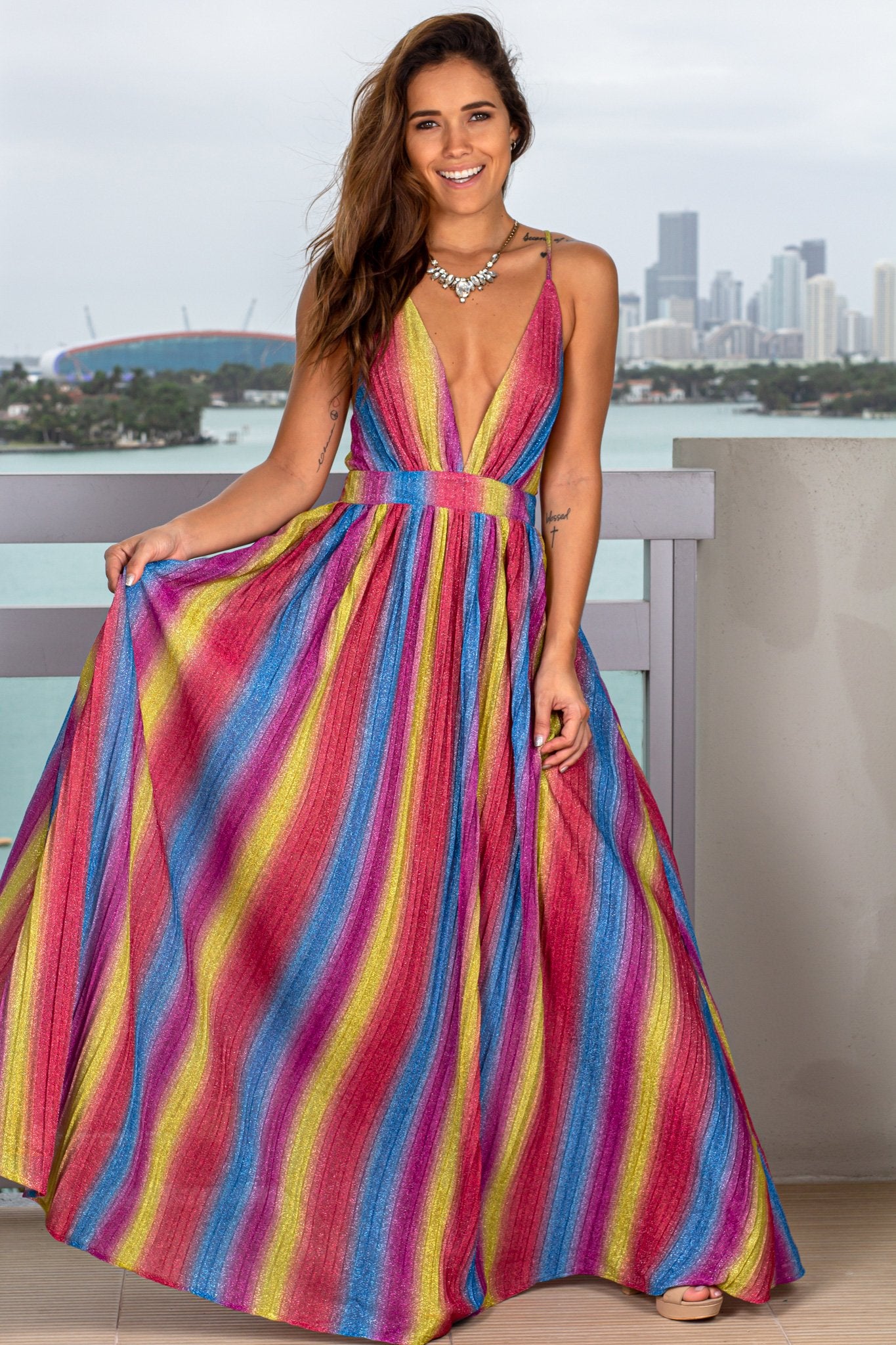 Rainbow Shimmer Maxi Dress