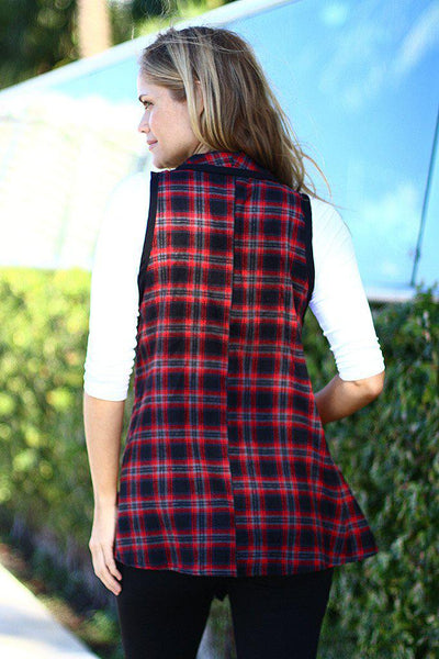 Red and Black Checkered Asymmetrical Vest