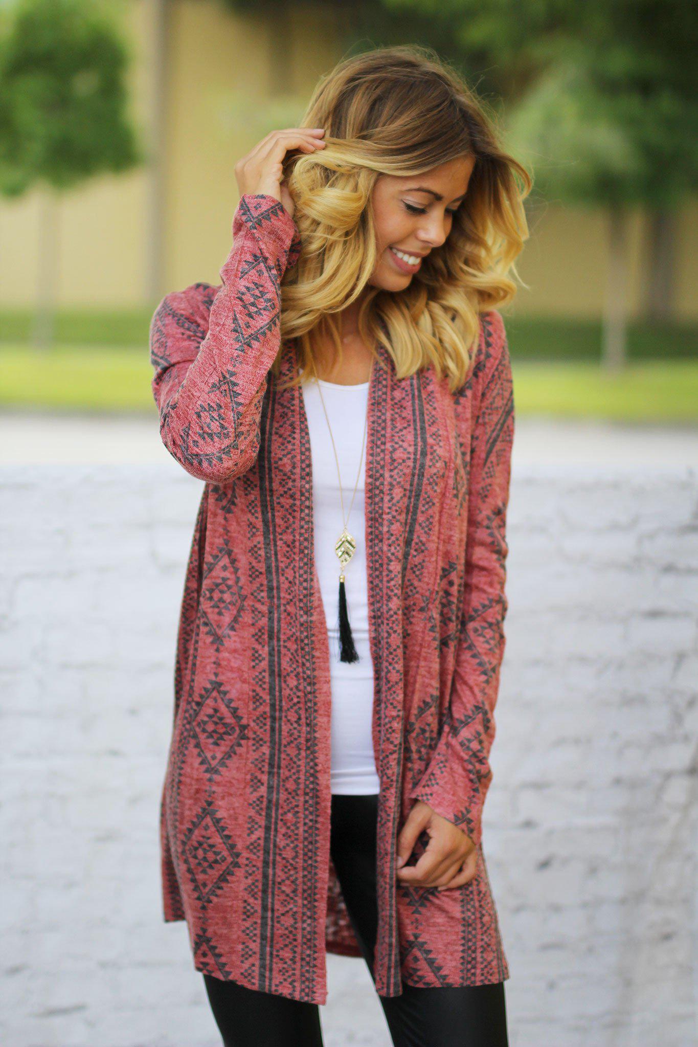 red casual cardigan