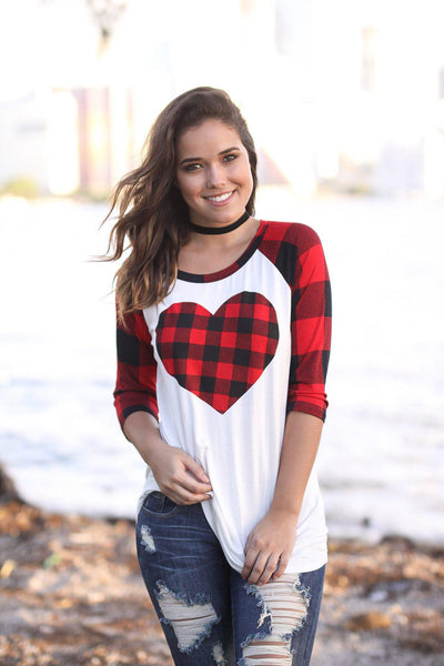 Red Check Print Heart Top