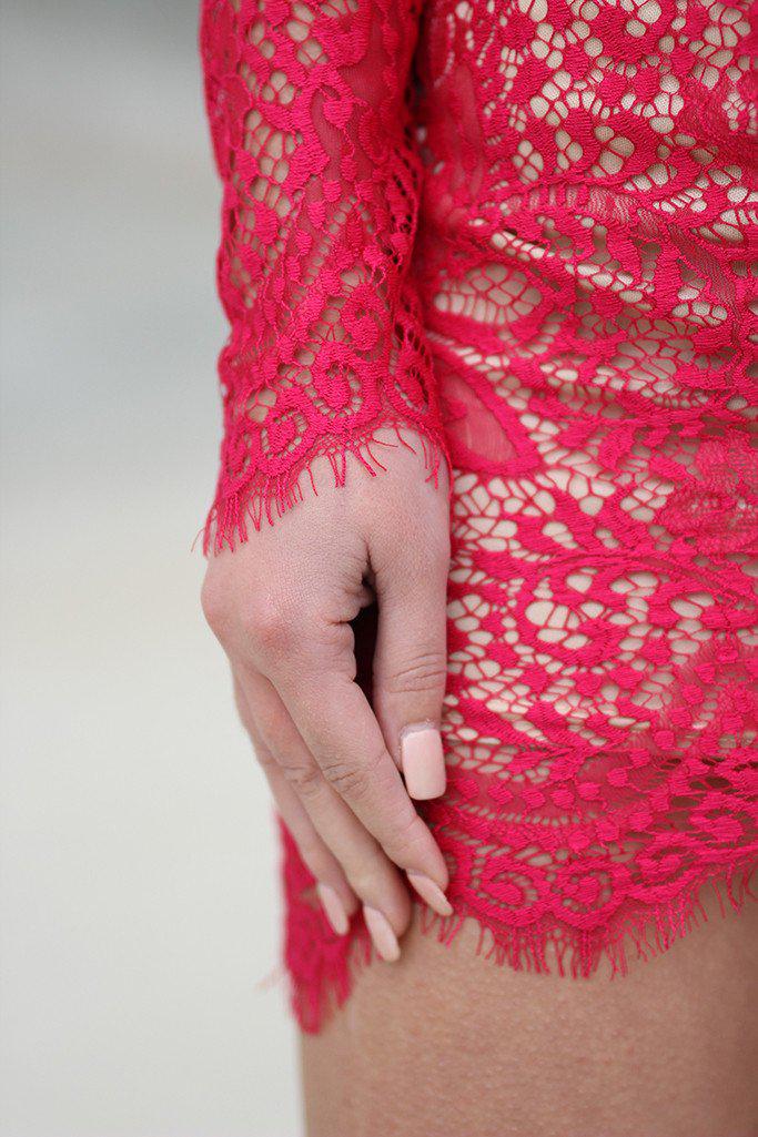 Red Lace Short Dress with Open Back