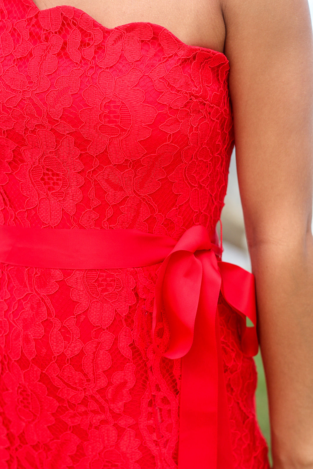 Red Lace Single Strap Maxi Dress