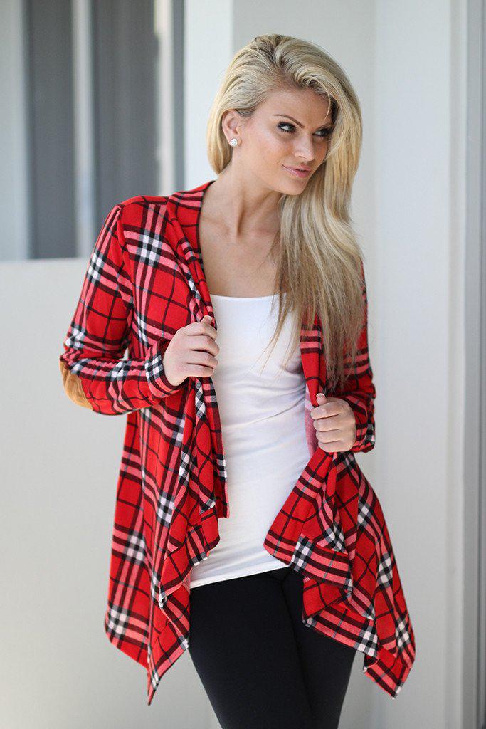 Red Plaid Cardigan With Elbow Patches Red Cardigan Saved by the Dress