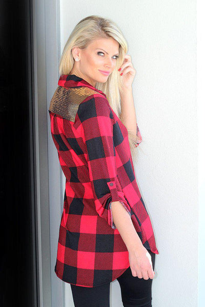 Red Plaid Top With Sequins