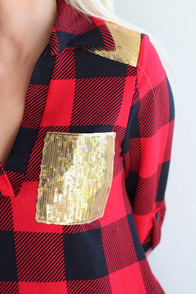 Red Plaid Top With Sequins