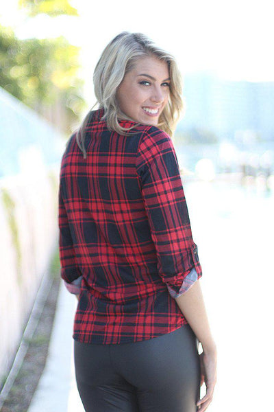 Red and Black Plaid Top