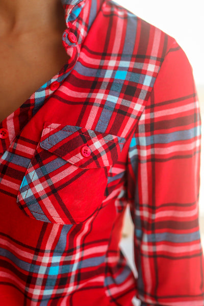 Red Plaid Top with Pockets