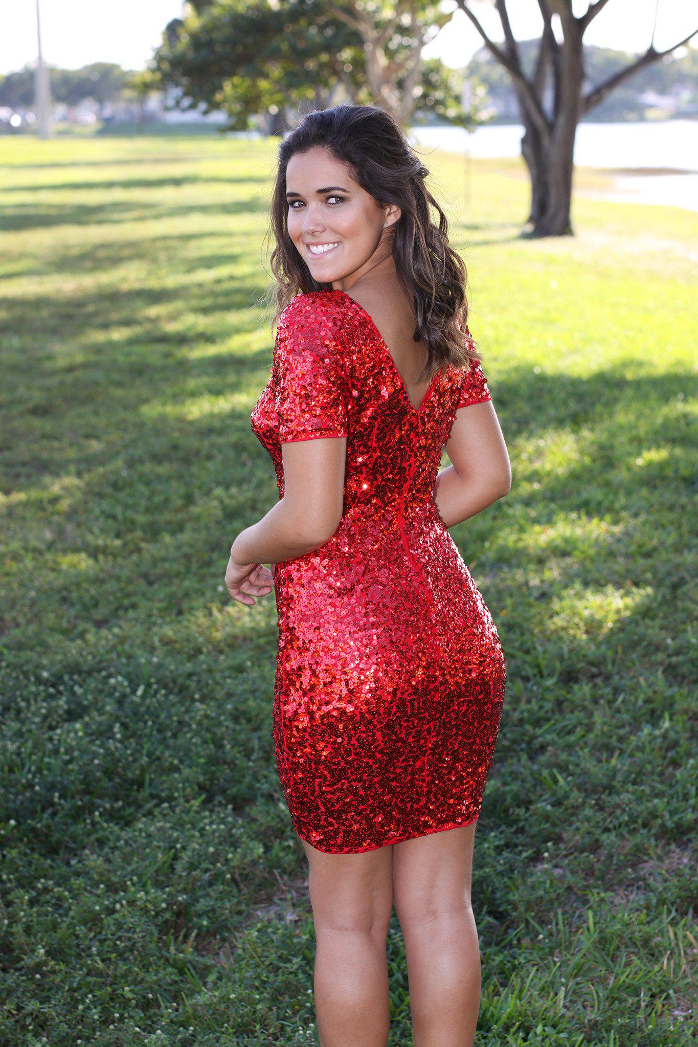 Red Sequined Short Dress | Red Cocktail Dress | Christmas Dress Saved by the Dress Red Sequined Short Dress | Red Cocktail Dress | Christmas Dress Saved by the Dress