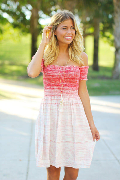 Red Smocked Off Shoulder Short Dress