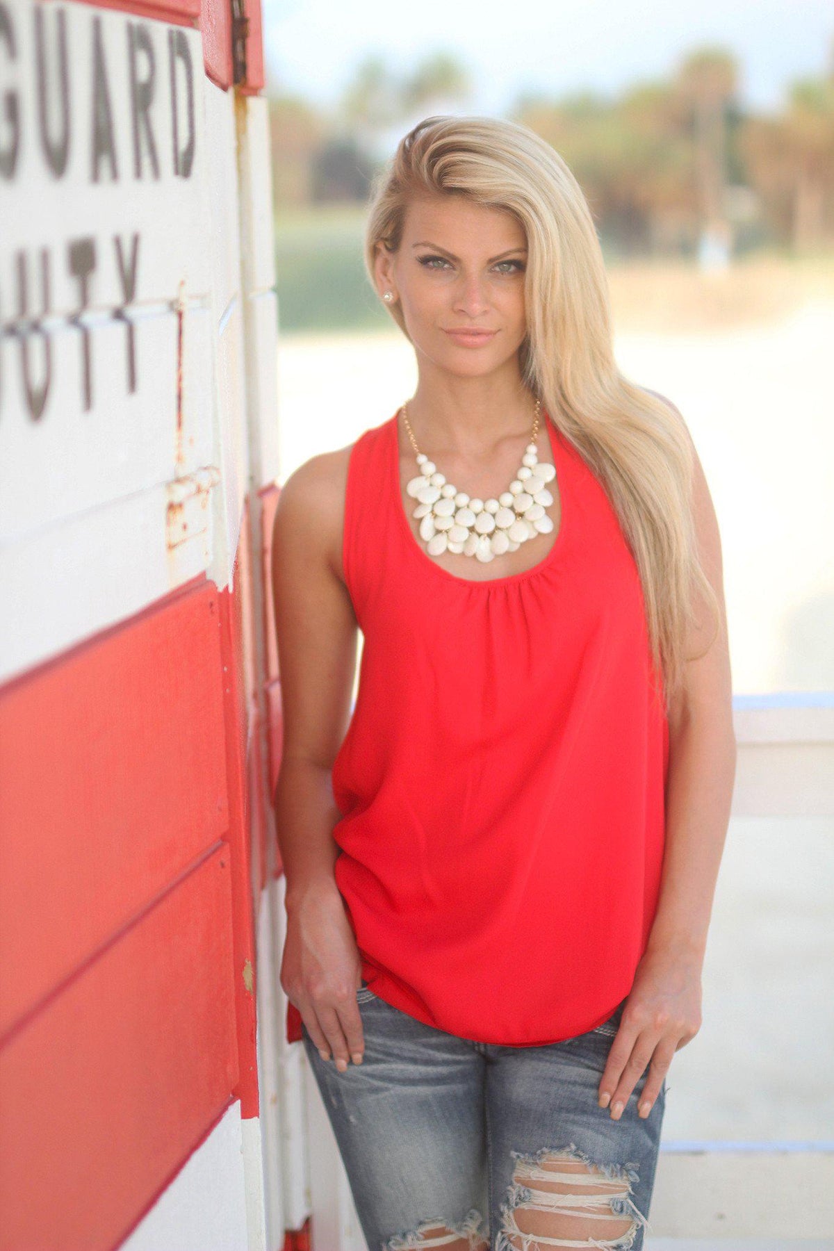 Red Top with Ruffle Racer Back | Red Ruffled Back Top – Saved by the Dress
