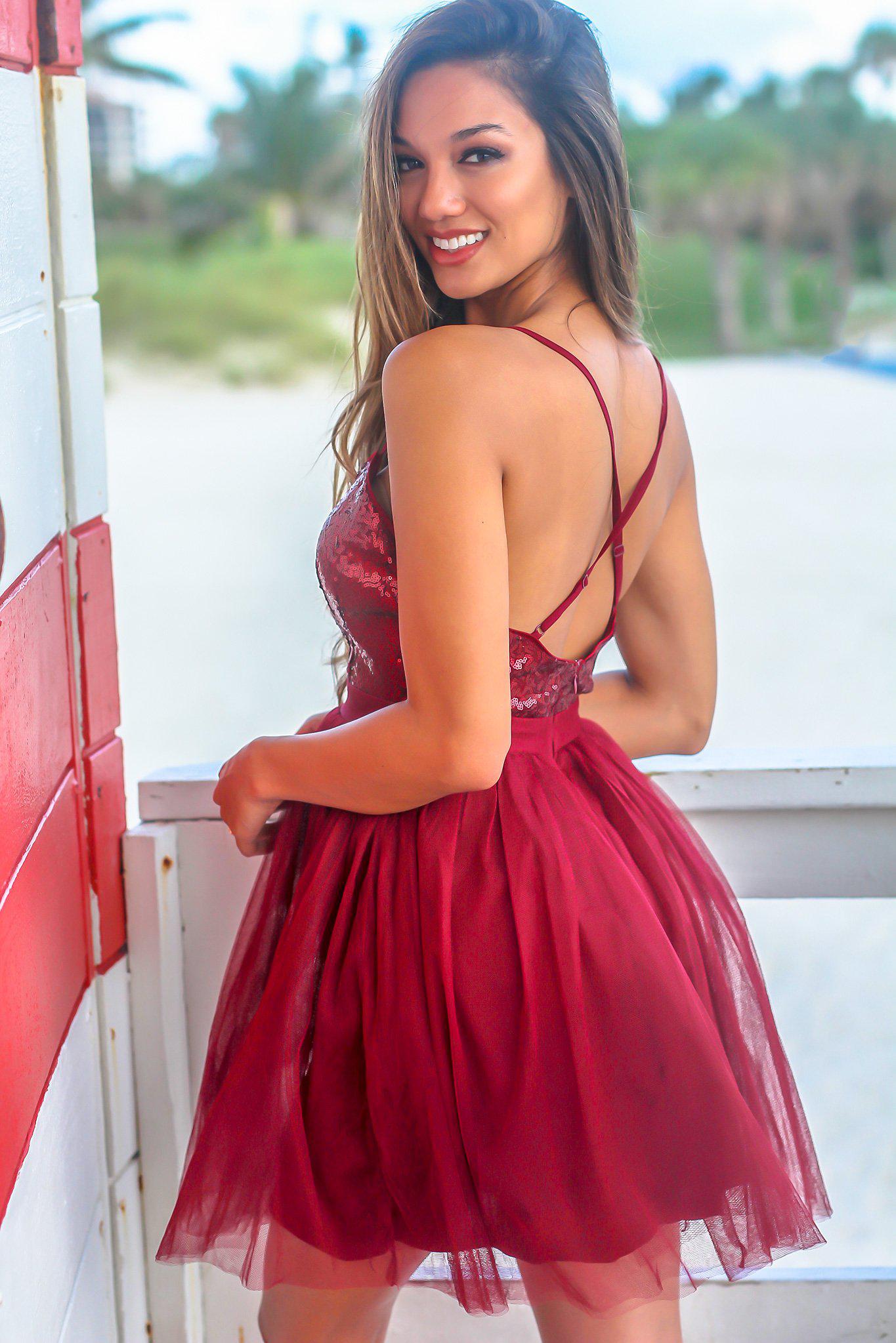 Red Tulle Short Dress with Sequin Top