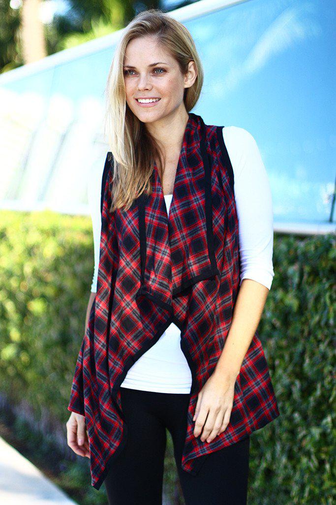Red and Black Checkered Asymmetrical Vest