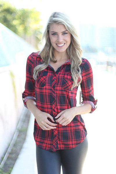 Red and Black Plaid Top
