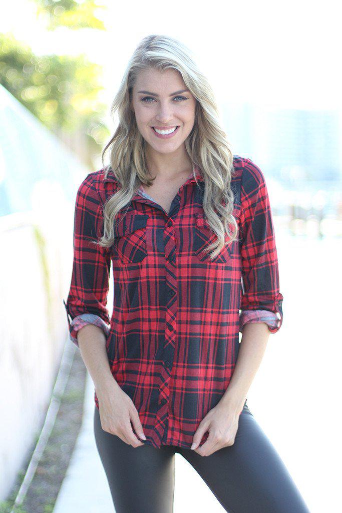 Red and Black Plaid Top | Red and Black Plaid Shirt – Saved by the Dress