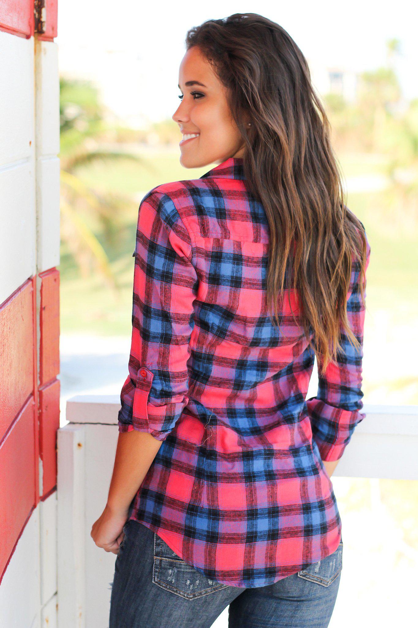 Red and Blue Plaid Top