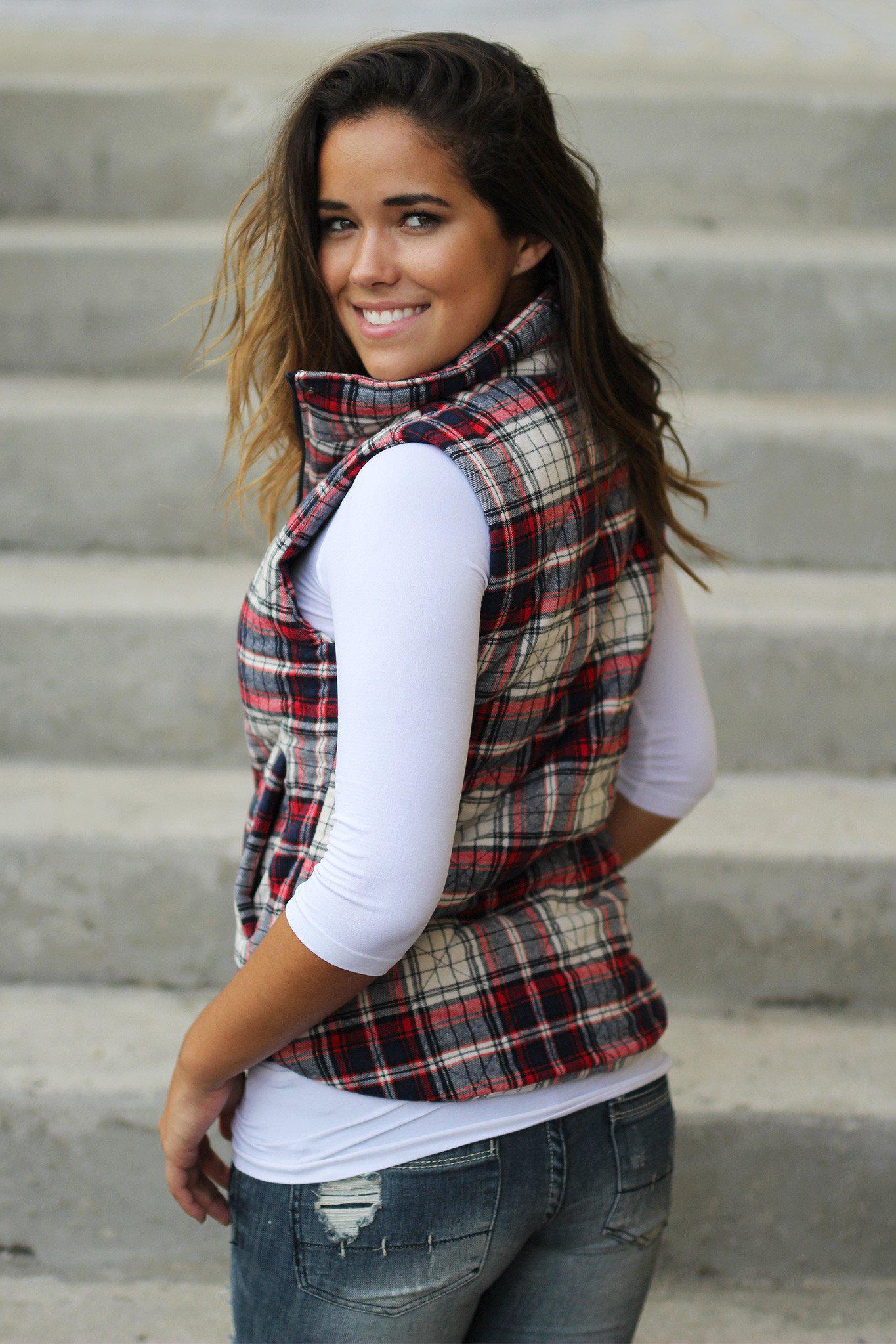 Red and Navy Plaid Vest