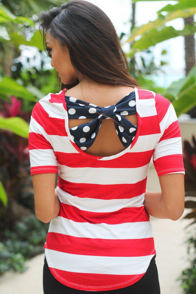 Red, White and Navy Top with Back Bow