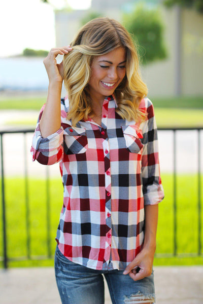 Red and White Plaid Top