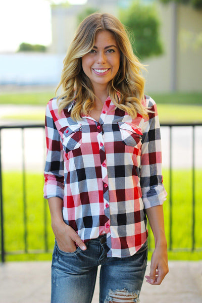 Red and White Plaid Top