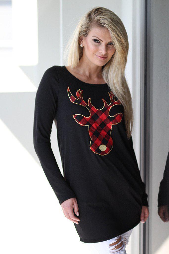 Black Reindeer Tunic | Rudolph Black Festive Tunic – Saved by the Dress