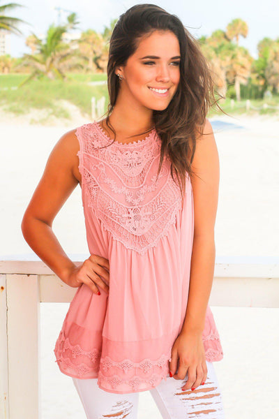 Rose Chiffon Crochet Top