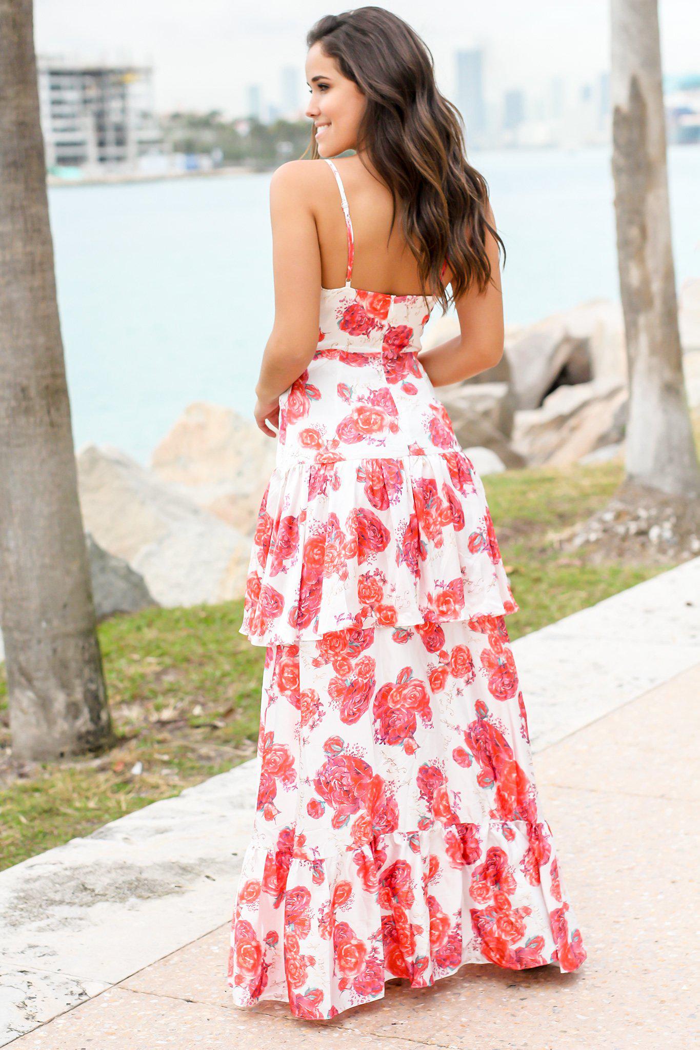 Rose Floral Maxi Dress with Cut Out Detail
