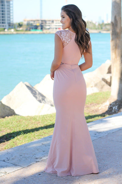 Rose Maxi Dress with Lace Cut Outs