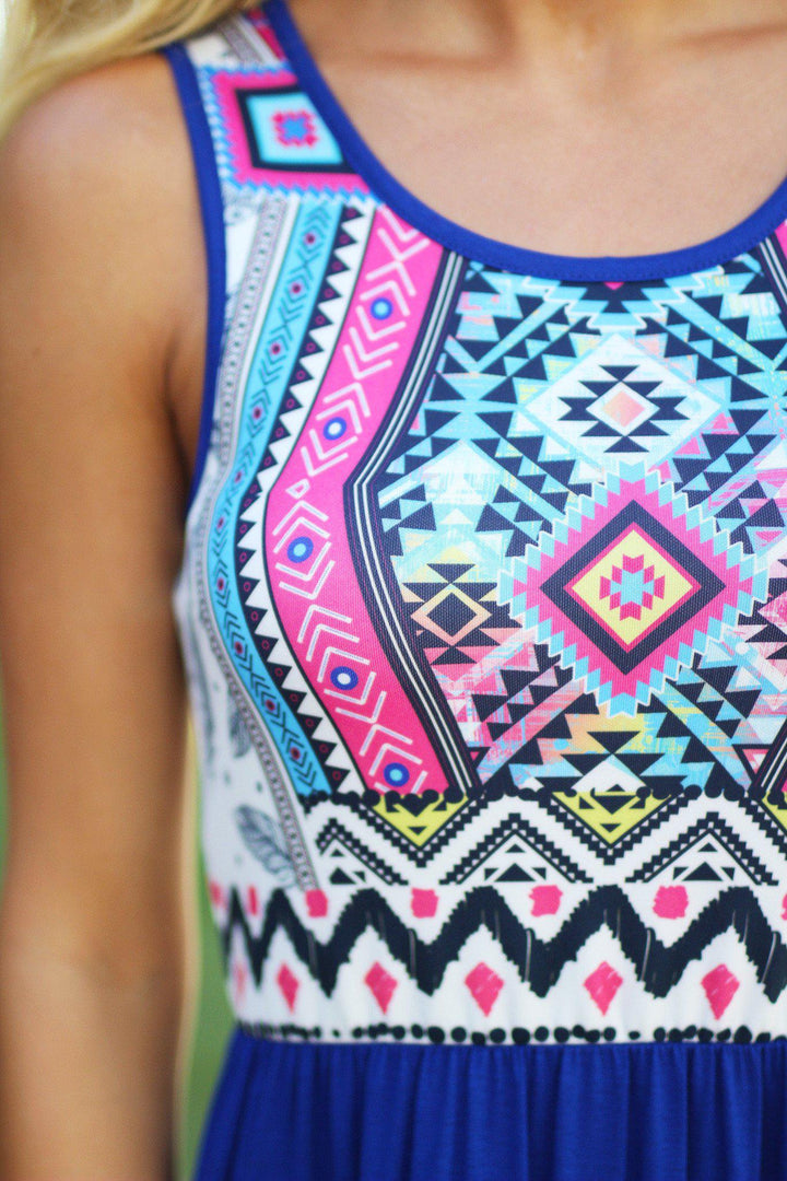 blue aztec dress Broken Bow Cold Shoulder Maxi Dress in Blue Aztec – The Bullish Store