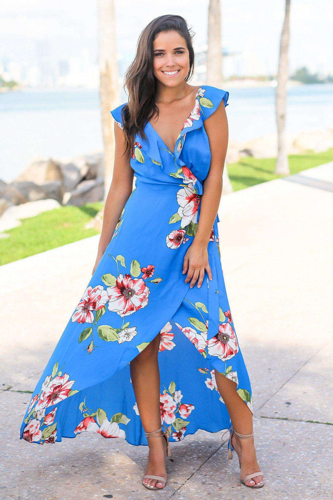 white christmas dresses PRETTYGARDEN Women's Summer Maxi Dress Casual Wrap Floral Boho Short S main image 0