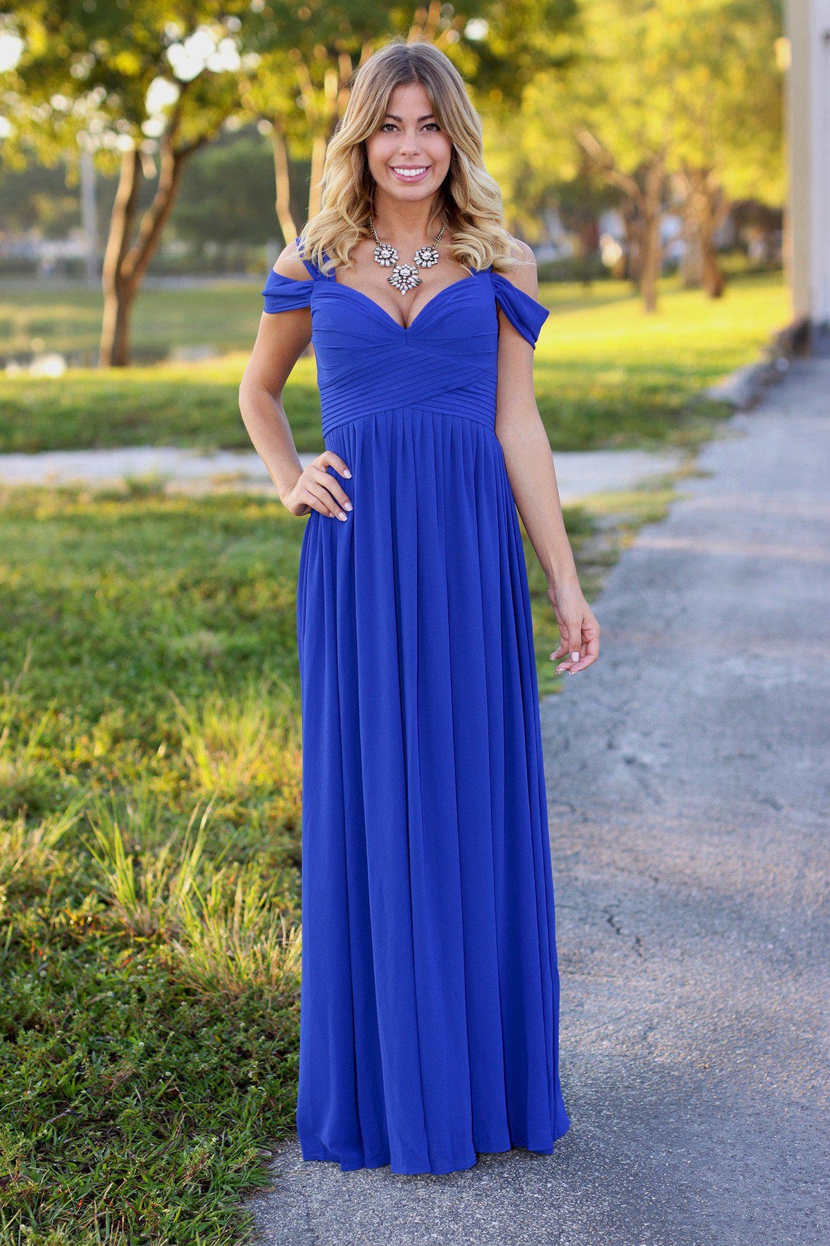 Royal Blue Off Shoulder Maxi Dress | Royal Blue Maxi Dress | Long Dress ...