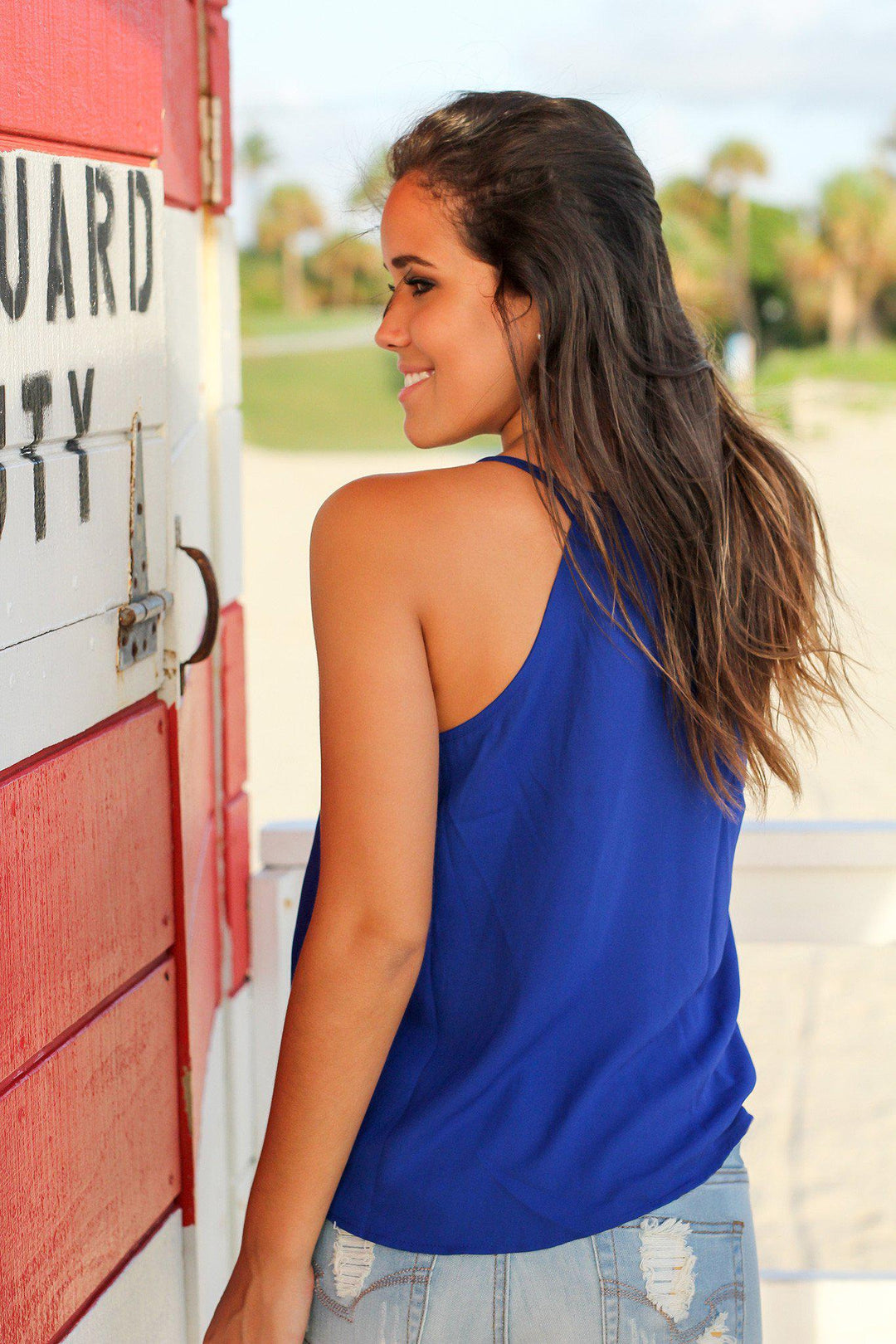 Royal Blue Top with Ruffles